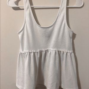 White Lose Tank w/ Floral Detailing